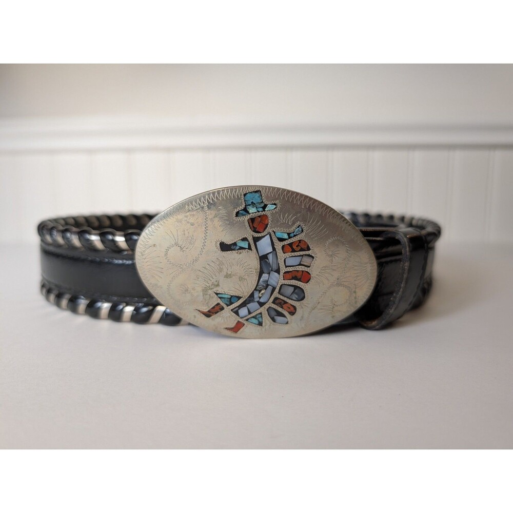 Vintage Circle Y 5014 Silver Lace Belt 32 Zuni Style Yeii Inlay Buckle Turquoise